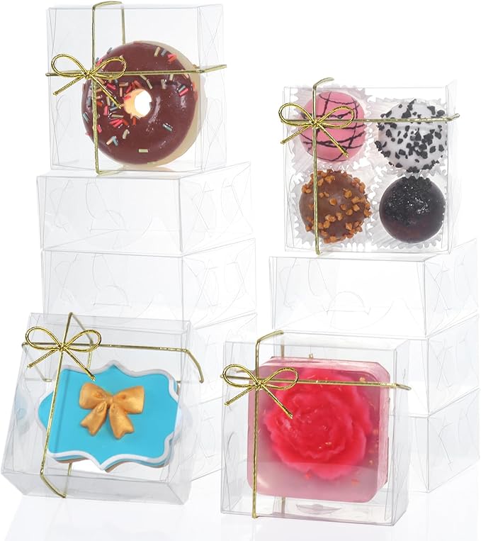 RomanticBaking 3.25" X 3.25" X 1.5" 30pcs Clear Homemade Treat Boxes for Cookies, Soap, Chocolate, Macarons,Truffle, Brownie