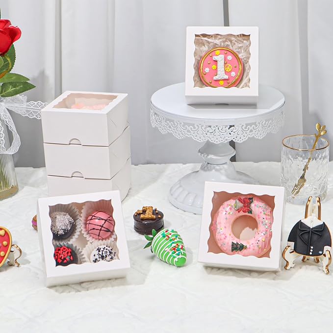 40 Pack White Bakery Boxes 4x4x2 Inches Cookies Boxes Mini Bundt Cake Boxes Pie Boxes Cinnamon Roll Treat Boxes Chocolate Truffle Boxes Party Wedding Favor