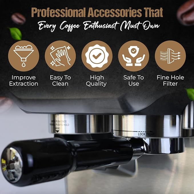 54mm Bottomless Portafilter 3 Ears ABS Handle – Fits Breville Barista Express, Bambino, Impress, Duo Temp Pro and Infuser – Includes 18g Filter Basket Hands-Free Dosing Funnel & 1.7mm Puck Screen