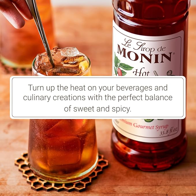 Monin - Hot Honey Syrup, Robust Sweet & Spicy Flavors, Great for Lemonades, Teas, Cocktails, Culinary Recipes, & More, No Artificial Sweeteners, Gluten-Free, Non-GMO, Clean Label (1 Liter)