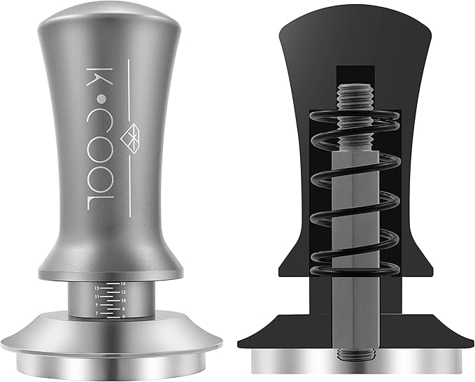 K COOL Espresso Tamper, Coffee Tamper, Premium Barista Tools Tamper with Calibrated Spring 30lb, 100% Stainless Steel Flat Base Tamper with Scale Mark for Espresso Coffee Machine (53mm, Silver)