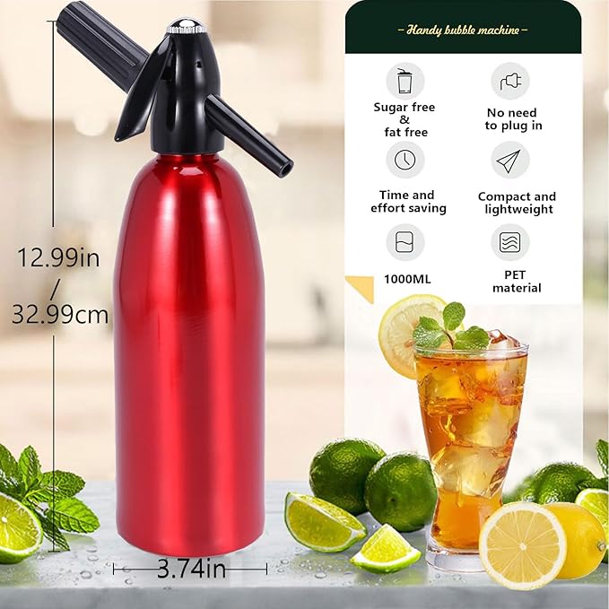 Soda Siphon, Portable Sparkling Water Maker for Home & Outdoor Use, 1L Carbonated Water Machines Soda Maker DIY Seltzer Water Maker for Fresh Soda, Cocktails, Use 8g CO2 Cartridges (Not Included)