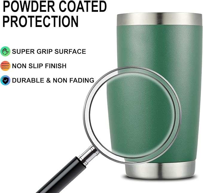 COMOOO 20oz Tumbler Bulk Double Wall Vacuum Insulated Travel Mug, Stainless Steel Tumbler with Lid and Straw Durable Powder Coated Insulated Coffee Cup for Cold & Hot Drinks (Dark Green, 4 pack