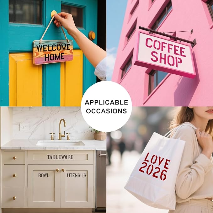 2 Pack - 1 Inch Letter Stencils Set, 72 Reusable Stencils for Painting On Wood, Metal, Walls, Fabric, Rocks with Interlocking, Perfect for Banners, Sign Making & DIY Art (1 inch)