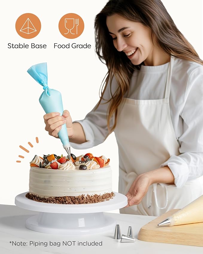 Kootek Cake Stand, 11 Inch Rotating Cake Turntable for Decorating, Display & Baking, Smooth Revolving Spinner Stand (White)