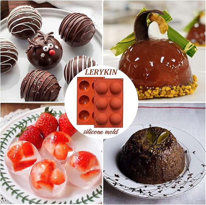 Semi Circular Silicone Molds, Non-Stick Silicone Chocolate Molds,3 Packs Baking Molds for Making Chocolate, Cake, Jelly, Desert, Biscuit, Dome Mousse (6 Cups, 15 Cups and 24 Cups)