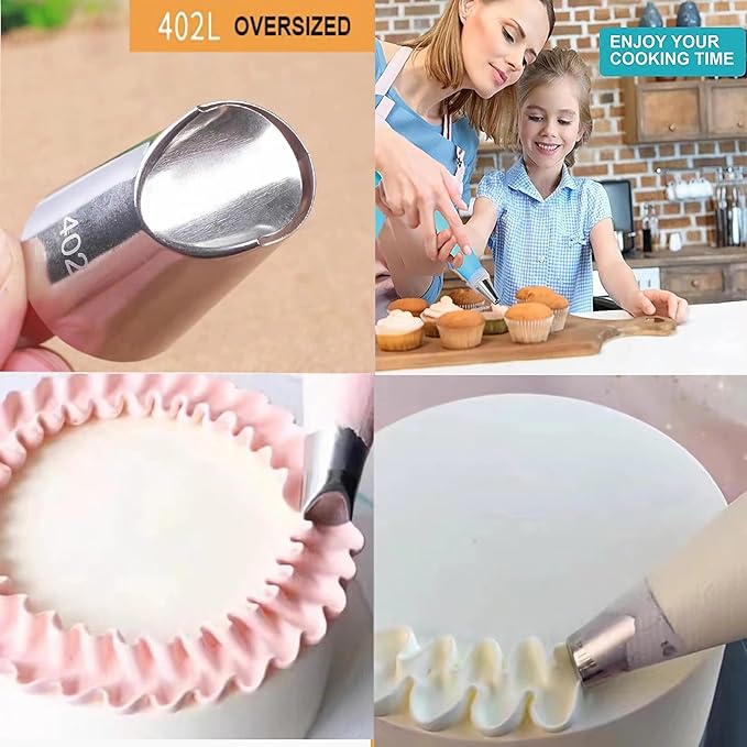23 pcs Icing Piping Tips（with 8rose flower piping tips 2 Flower Nails 1 Flower Lifter 1Cake Decorating Tips Brush 5 Piping Bags & 6 pastry bag ties）Cake Decorating Tool Kit Petal Icing Tips