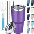 30 oz Tumbler with Lids and Straws, Stainless Steel Insulated Coffee Tumbler, Double Wall Vacuum Insulated Travel Mug Cup, Leakproof Thermal Coffee Cup for Hot and Cold Drinks (Purple)