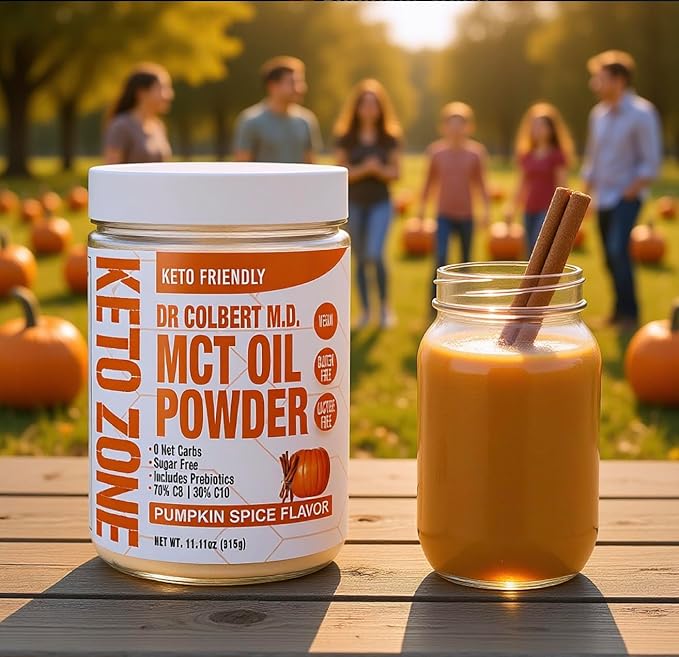 Dr. Colbert, MD MCT Oil Powder | Pumpkin Spice Flavor | by Divine Health | Recommended in The Keto Zone Diet | Alternative Coffee Creamer | 70% C8 30% C10 | 0 Net Carbs | 300 Grams