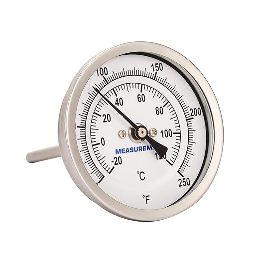 MEASUREMAN Fully Stainless Steel Pot, Kettle, Brewing Bimetal Thermometer, 3" Dial, 4" Stem, 0-250 deg F/-20-120 deg C, -1% Accuracy, Adjustable, 1/2" NPT Back Mount