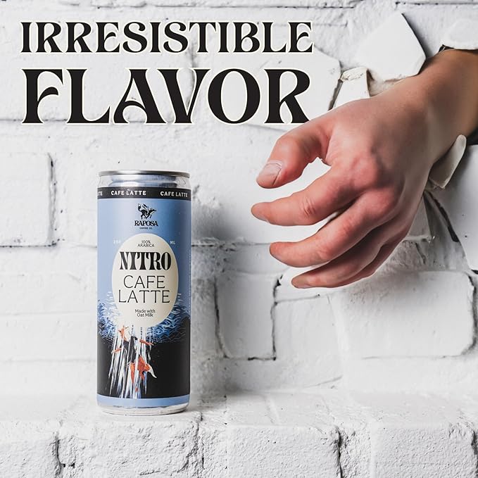 Raposa Nitro Cold Brew Ready to Drink Coffee 250ml - 8.45oz - Made with Oat Milk - Dairy Free - Vegan Cold Brew Ready to Drink, No Artificials - 150mg Caffeine (Caramel Latte (12 Pack))