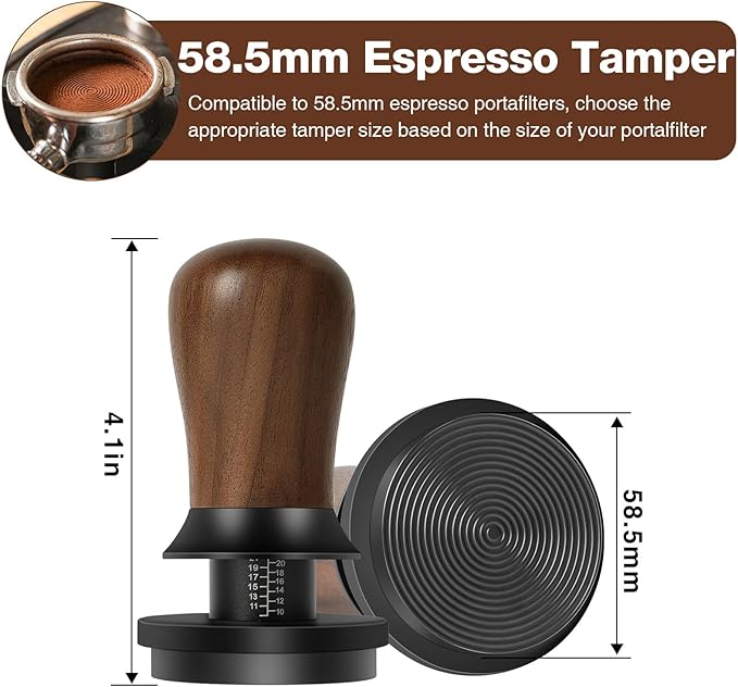PUSEE 58.5mm Espresso Coffee Tamper - Premium Barista Coffee Tamper, 30lb Calibrated Double Spring Titanium Coating Base Ground Espresso Tamper, Fits for All 58mm Portafilters, Espresso Accessories