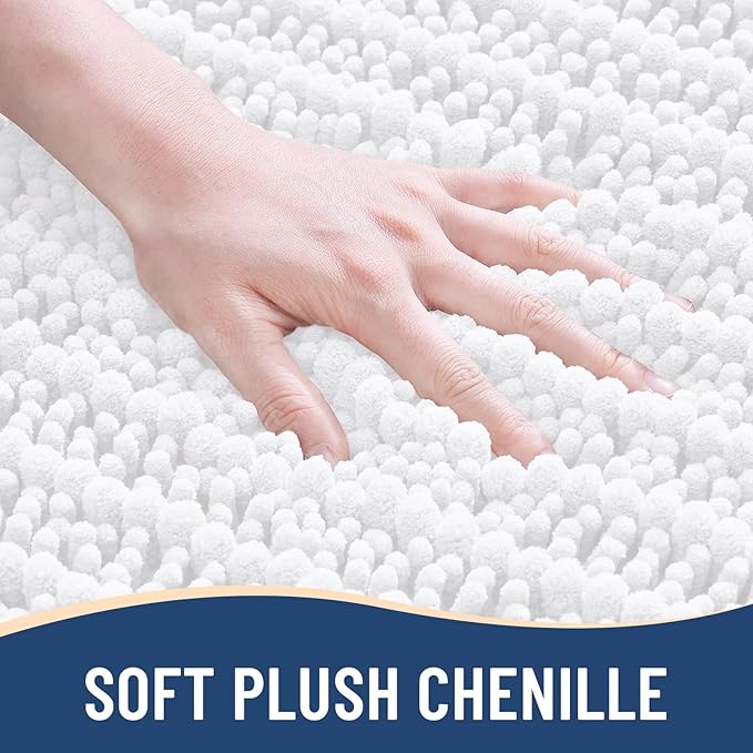 Arotive Luxury Chenille Bathroom Rug Mat, Extra Soft Thick Absorbent Shaggy Bath Rugs, Non-Slip Machine Wash Dry, Plush Bath Mats for Bathroom, Shower and Tub, 50x30, White