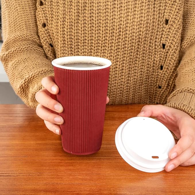 Restaurantware 12 Ounce Double Wall Disposable Coffee Cups, 500 Insulated Crimson Paper Tumblers with Rolled Rim Design, Lids Sold Separately for Hot Drinks like Tea, Hot Chocolate and More