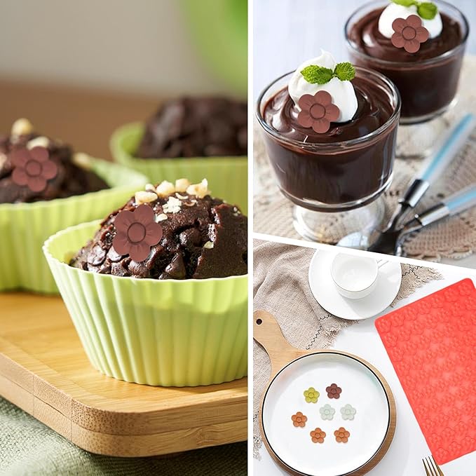 1 Pcs 70 Cavities Flower Chocolate Silicone Mold, Small Plum Blossom Shaped Molds for Candy, Gummy, Cookie, Edible Flowers Cake Decorating with Scraper