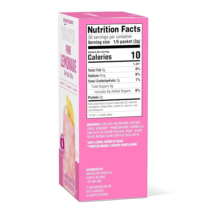 Amazon Grocery, Pink Lemonade Drink Mix Singles, 3.2 Oz, 6 Ct (Previously Happy Belly, Packaging May Vary)