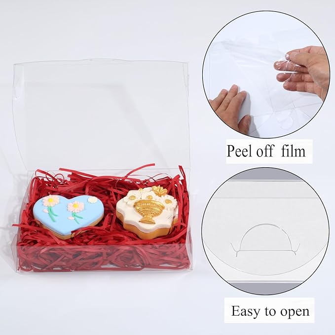 RomanticBaking 15PCS 7x4.3x1.5 Inch Clear Chocolate Covered Ore Boxes Cookie Boxes with Window Bakery Boxes for Cakesickle,Truffle, Bomb Dount,Cake &Gift Treat Boxes for Party Favors