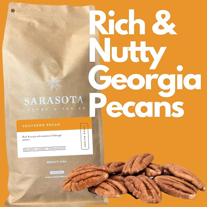 Sarasota Coffee Ground Southern Texas Butter Pecan | Medium Roast Gourmet Flavored Coffee Grounds | Low Acid, Mold Free, Specialty Grade Flavored Bulk Ground Coffee | 5lb (80 oz)