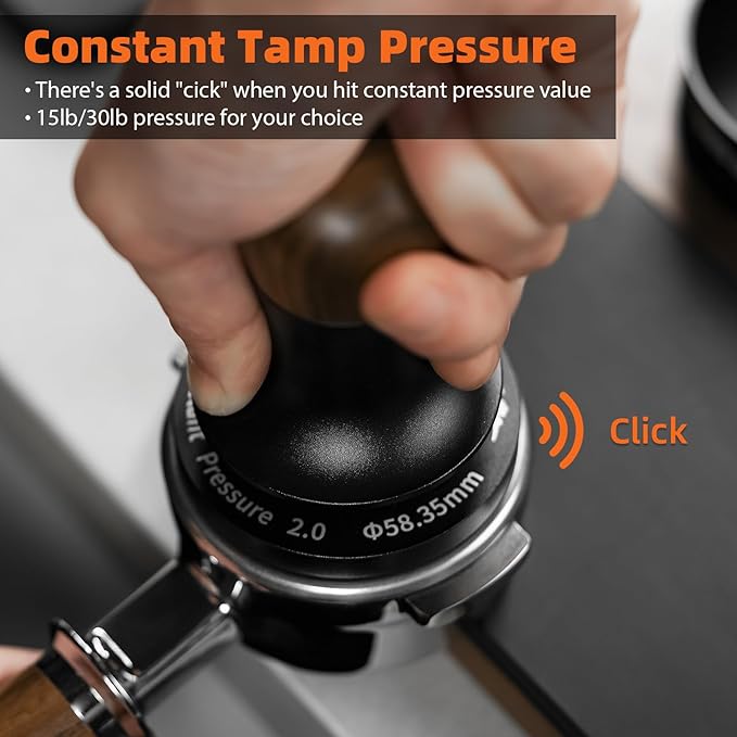 MHW-3BOMBER 58.5mm Espresso Tamper - 3 Spring Loaded Coffee Tamper with Sound Feedback - Barista Tamper Tool Espresso with 15lb / 30lbs Replacement Springs - Walnut Handle SUS304 Flat Base T7067F-OS