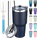 30 oz Tumbler with Lids and Straws, Stainless Steel Insulated Coffee Tumbler, Double Wall Vacuum Insulated Travel Mug Cup, Leakproof Thermal Coffee Cup for Hot and Cold Drinks (Navy Blue)