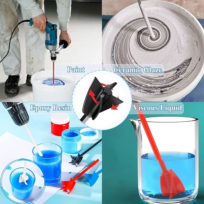 16 Pcs Epoxy Resin Mixer Paddles, Reusable Plastic Mixing Paddle Paint Stirrer for Drill, Multipurpose Helix Drill Mixer Attachment for Mixing Epoxy Resin Paint Silicone Molds, Works with Most Drills