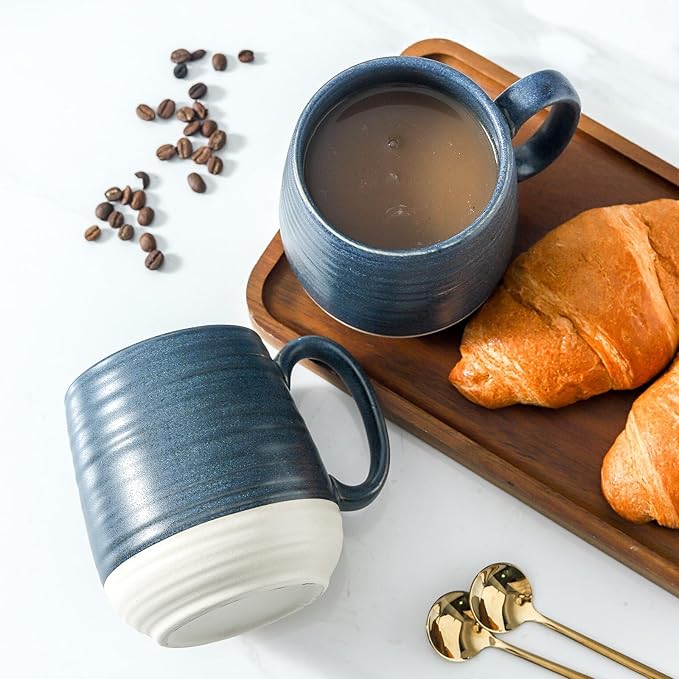 Hasense Ceramic Coffee Mugs Set of 2, 20 oz Tea Cups with Comfortable Handles, Perfect for Coffee, Latte, and Hot Beverages, Microwave and Dishwasher Safe, Deep Blue