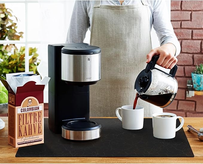 Golener Coffee Bar Mat,Under Coffee Maker Mat,23"x15"Coffee Tray Mat Under Coffee Machine,Rubber Coffee Maker Mat,Under Appliance Mats,Silicone Hot Mat for Coffee Machine,Dish Drying Mat, Marble Black