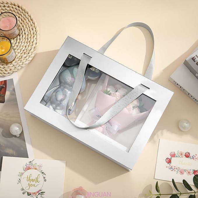 Silver Gift Box with Window, Clear Magnetic Gift Box for Present, Bridesmaid Proposal Box (11x8x3.2 Inches)