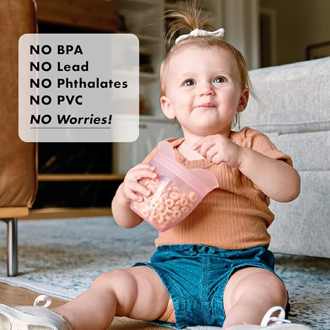Zip Top Reusable 100% Silicone Baby + Kid Snack Containers- The only containers that stand up, stay open and zip shut! No Lids! Made in the USA - Gray Dog