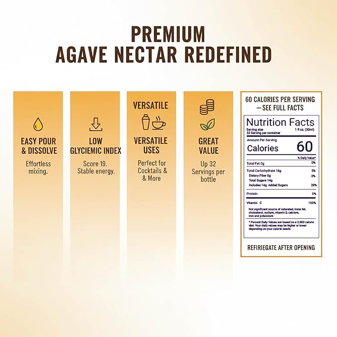 Top Hat Agave Nectar - Made with Organic Agave Nectar - Agave Syrup Sweetener for Cocktails, Mocktails, Lemonades, Coffee, Tea & Desserts - 32oz Bottle