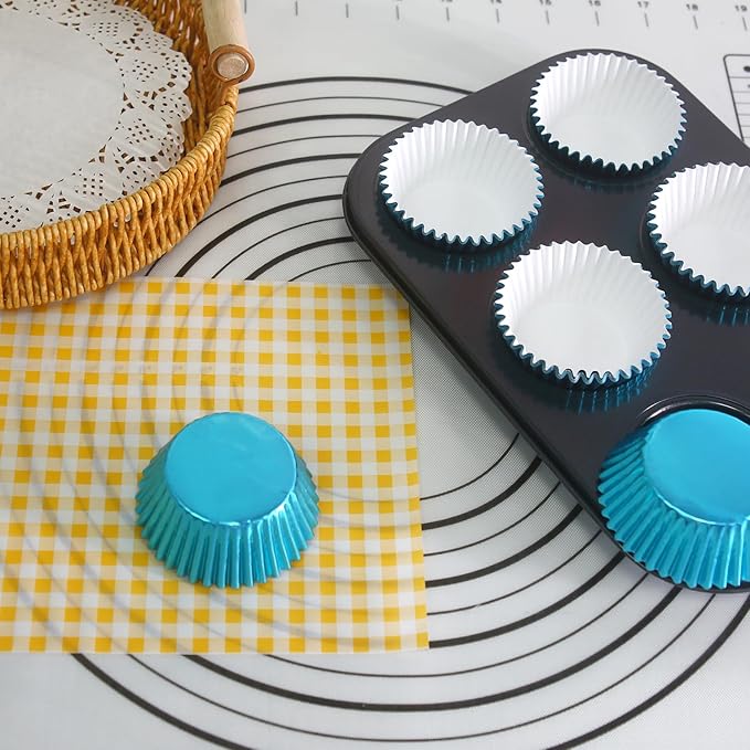 Standard Aqua Blue Foil Cupcake Liners Muffin Baking Cups for Party and More, 100-Count