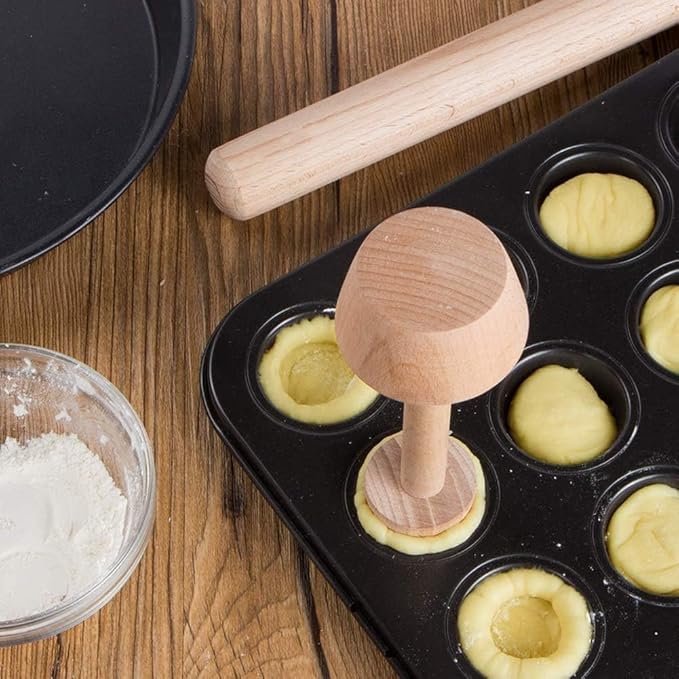 Wooden Pastry Tamper, DIY Cake Pastry Pusher, Double Side Wooden Egg Tart Tamper Mold, Pie Pastry Dough Tamper Egg Tart Mold, essert Baking for Kitchen Party Baking Tools