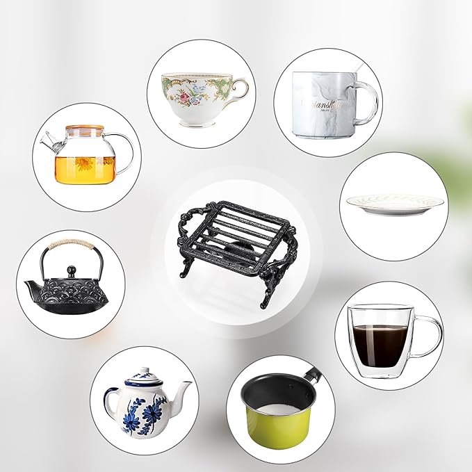 Sumnacon Tea Warmer Cast Iron Tea Pot Warmer with Tealight Candle Holder Sturdy Functional Teapot Warmer Stand for Office Party or Desk RetroTea Pot Heater for Heating Milk,Tea,Coffee,Food