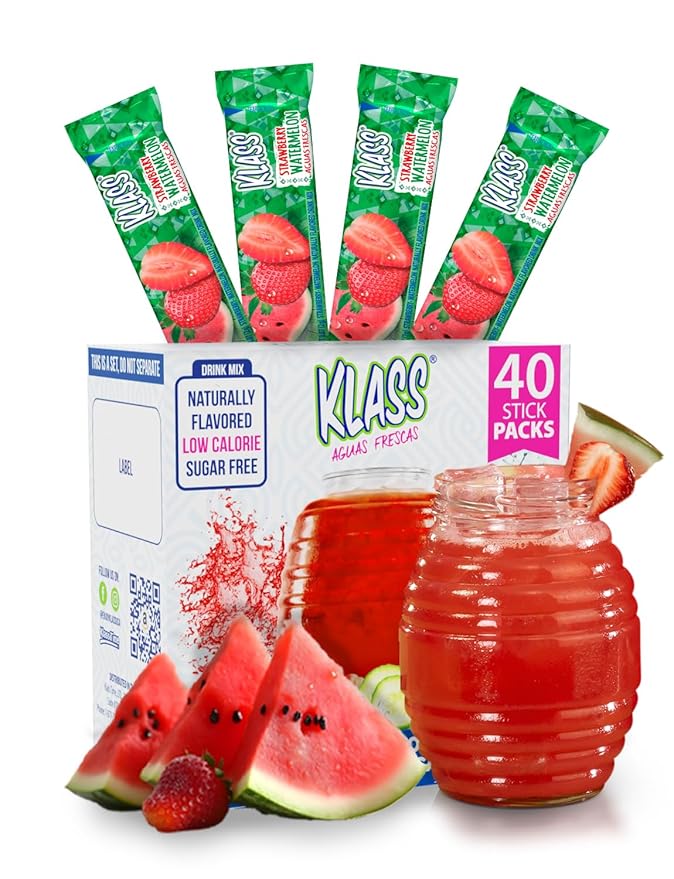 Klass Aguas Frescas | Drink Mix Strawberry Watermelon | Sugar Free! (40 Count Powder Stick Packs)