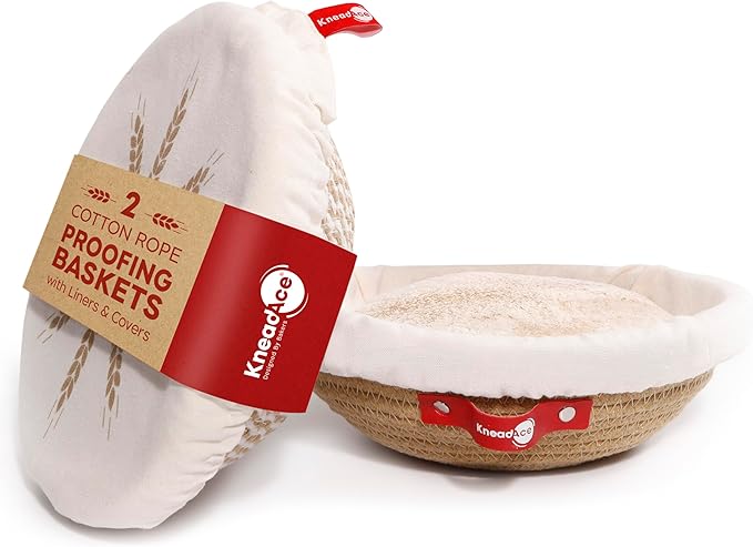 KneadAce Cotton Rope Banneton Proofing Basket & Bread Slings Set Of 2 x Round