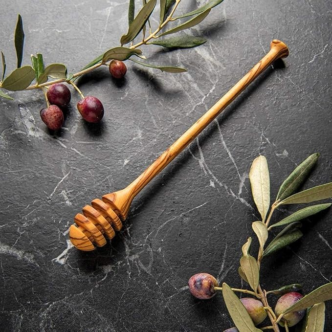 Olive Wood Honey Dipper/Honey Spoon/Honey Server/Honey Stick – 7.1 Inch Handmade Thin Wooden Drizzler