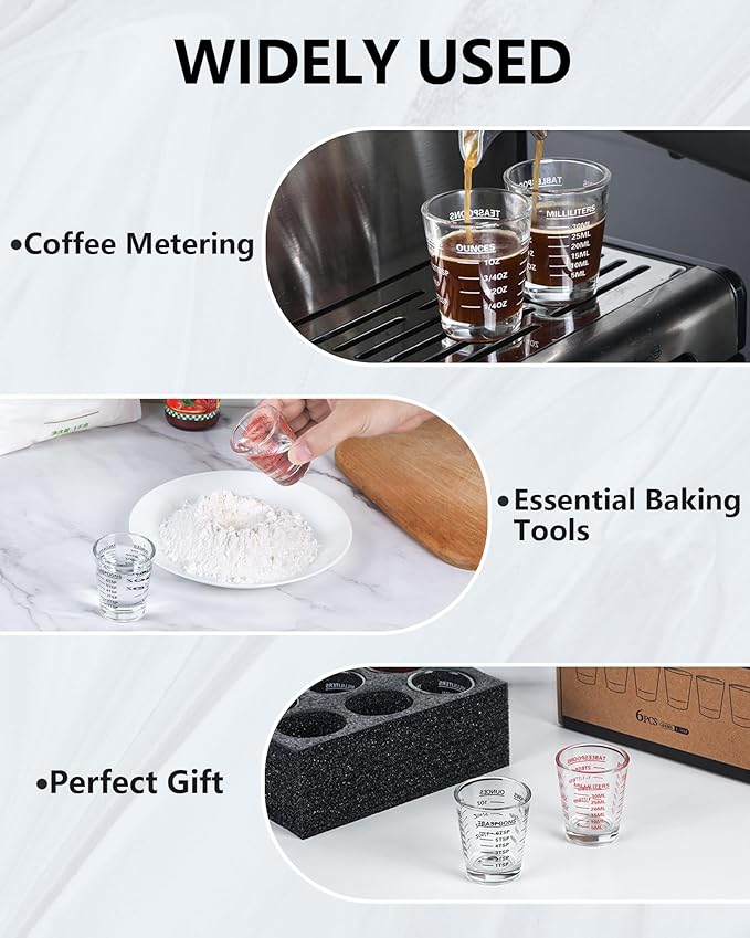 Shot Glasses Measuring Cup Set 4PACK Espresso Shot Glasses Liquid Heavy Glass 26-Incremental Measurement 1 OZ, 2 TBS, 6 TSP, 30 ML Kitchen Tools (RED&Black)