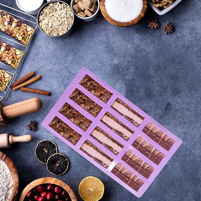 2Pcs oat bar mold - 12rectangle silicone molds - Chocolate silicone mold for baking candies/energy bars, cheesecake, dried fruit cereal cookies (2, purple)