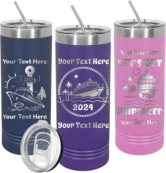 Personalize 20oz Skinny Tumbler: Engraved, Stainless Steel, Insulated, Leak-Proof Lid & Straw, Hot/Cold for Hours, Ideal for Coffee, Water, Wine, Gift for Birthdays, Weddings, Cruise Ships, 25 designs