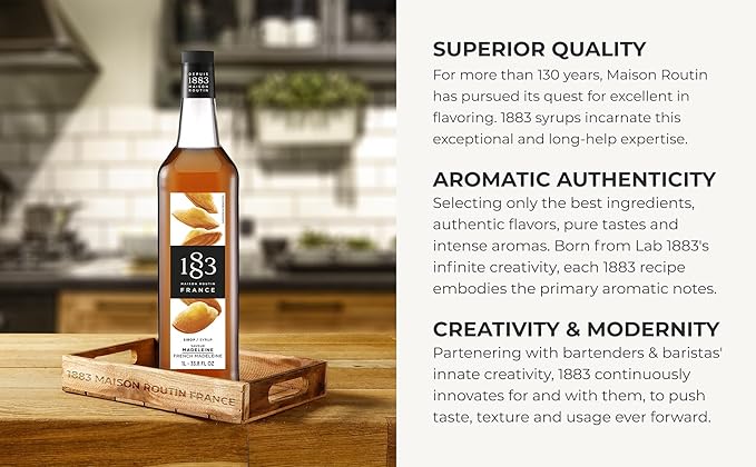 1883 French Madeleine Syrup for Drinks – Premium Flavoring Syrup Made in France, 1 Liter Glass Bottle – Perfect for Coffee, Lattes, Cocktails, and Desserts