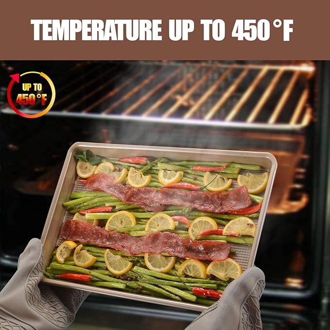 2 Pack Jelly Roll Pan 15x10 Inch, Diamond Texture Nonstick Cookie Sheet, 0.8mm Thick Heavy Duty Steel Baking Tray, Commercial Gold Baking Pans