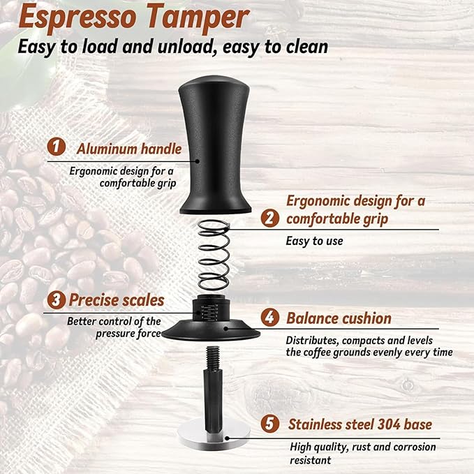 Coffee Tamper, 22 PCS Espresso Accessories Kit Including 51mm Coffee Tamper WDT Tool Tamper Mat Coffee Stirrer Latte Art Pen Milk Frothing Pitcher Coffee Stencils