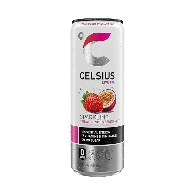 CELSIUS Sparkling Strawberry Passionfruit, Sugar Free Energy Drink, 12 Fl Oz (Pack of 12)
