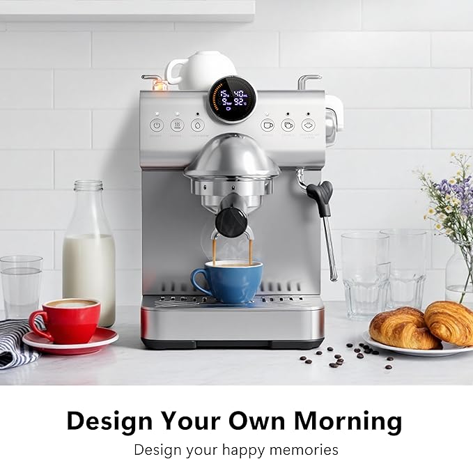 COWSAR 58mm Espresso Machine 20 Bar, Stainless Steel Coffee Maker with Milk Frother, 50 oz Removable Water Tank, LED Display, for Home Espresso, Latte & Cappuccino, Silver