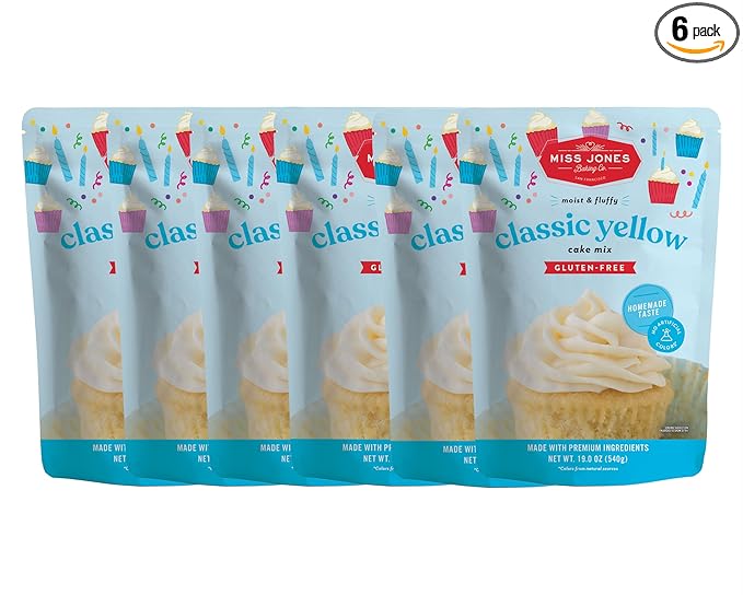 Miss Jones Baking Gluten-Free Classic Yellow Cake Mix - Certified Gluten Free & Made with Premium Ingredients, Easy To Bake Desserts & Treats, Moist & Delicious, 19 Ounce (Pack of 6)