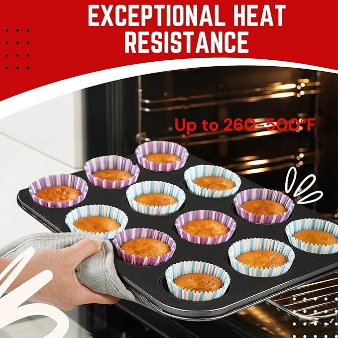 Flexzion Muffin Tray Cupcake Baking Pan 2 Pack, 12-Cup Nonstick Carbon Steel Muffin Tins Non-Stick Cupcake Tin Bakeware Accessories for Baking Cupcakes Muffin Brownies Snacks, Easy Clean, Fridge Safe