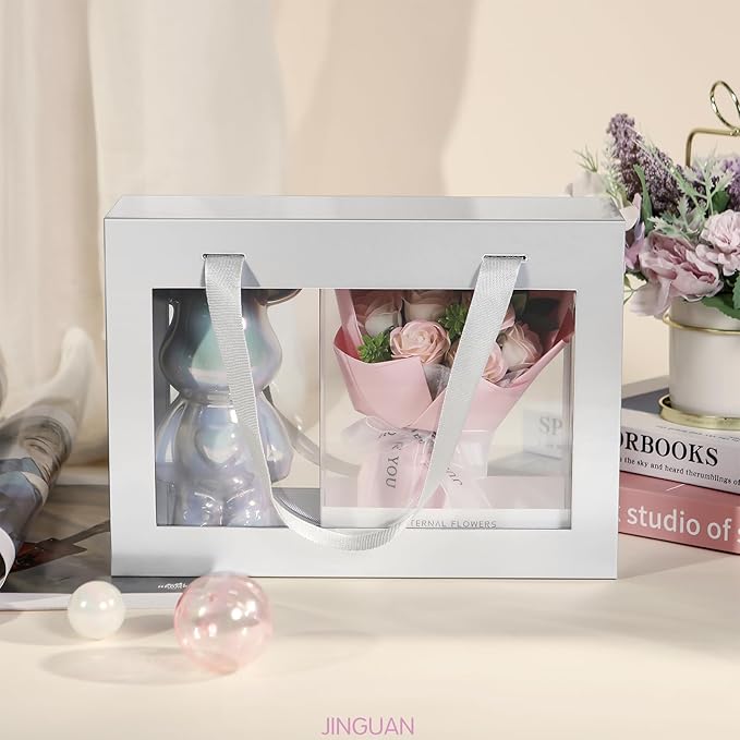 5 Silver Gift Boxes with Windows, Gift Boxes with Lids and Handles, Clear Magnetic Gift Boxes for Presents, Bridesmaid Proposal Boxes (10.5x7.5x3 Inches