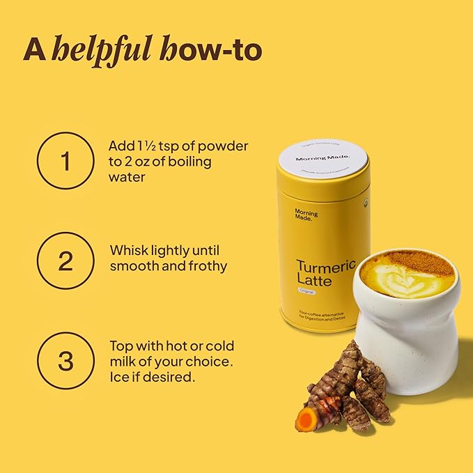 Morning Made Turmeric Latte Powder | Organic Turmeric, Ginger, Cinnamon & Black Pepper Blend, Caffeine-Free Coffee Alternative | Vegan, Gluten-Free, Low Sugar | 10.6oz (60 Serves)