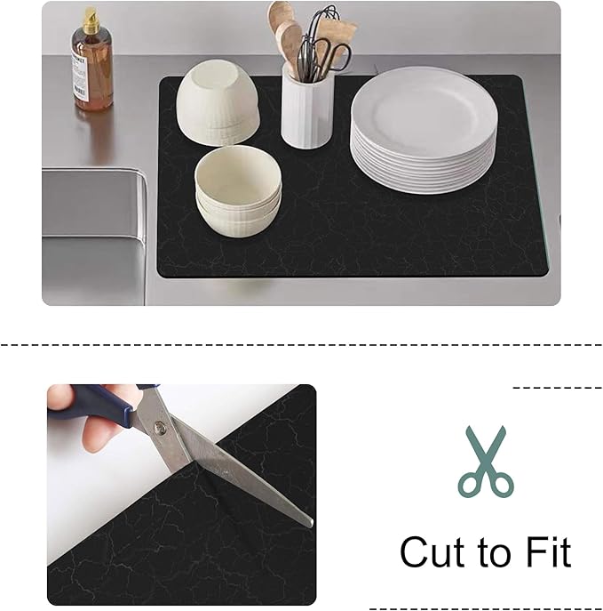 Golener Coffee Bar Mat,Under Coffee Maker Mat,23"x15"Coffee Tray Mat Under Coffee Machine,Rubber Coffee Maker Mat,Under Appliance Mats,Silicone Hot Mat for Coffee Machine,Dish Drying Mat, Marble Black