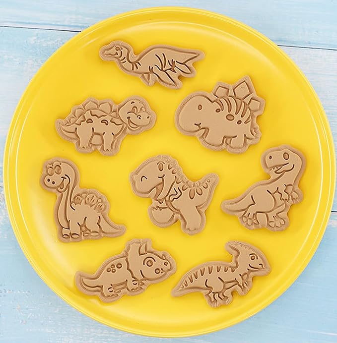 8 Pcs Dinosaur Cookie Cutters Set, 3D Dinosaur Style Baking Molds with Plunger Stampers, Cookie Cutter for Baking, Fondant, Cheese, and Pastries(K8)
